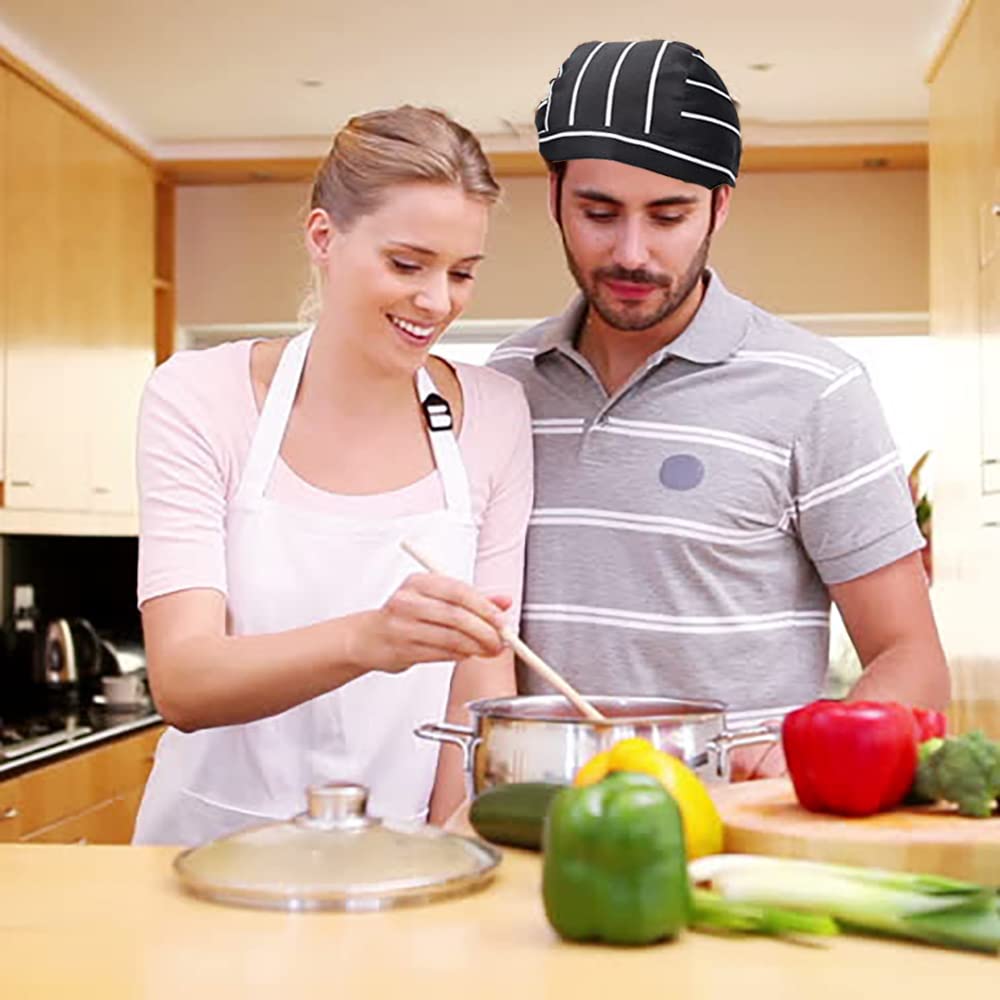 Cappelli da Cuoco 4 Pezzi Berretto da Chef Regolabile Nero Striscia per Adulti Lavoro Ristorante