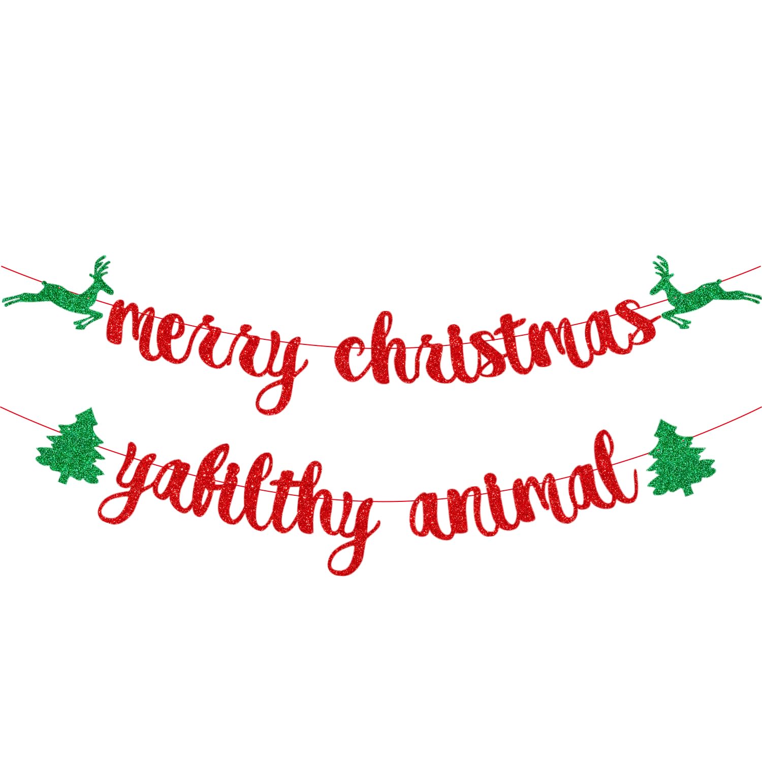 Christmas Vacation Theme Party Red Glitter 'Merry Christmas Ya Filthy Animal' Banner - Funny Holiday Party Decor With Pre-Assembled Letters Ugly Sweater Party Decor