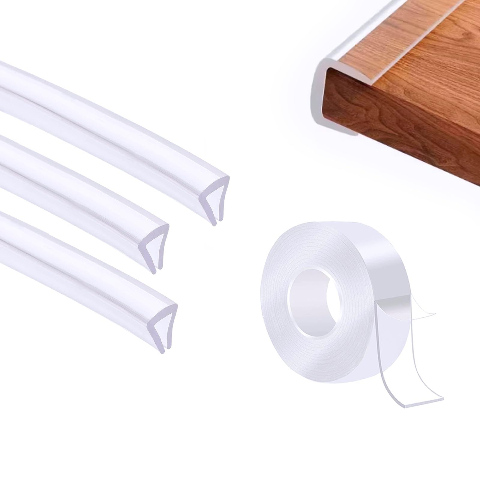 16.4 Ft Cabinet Edge Protectors with Nano Tape, Clear Cuttable Cabinet Door Protector Slip-On Rubber Kitchen Drawer Guard to Prevent Wear, Chipping, Suitable for Thickness Less Than 3/4 Inch