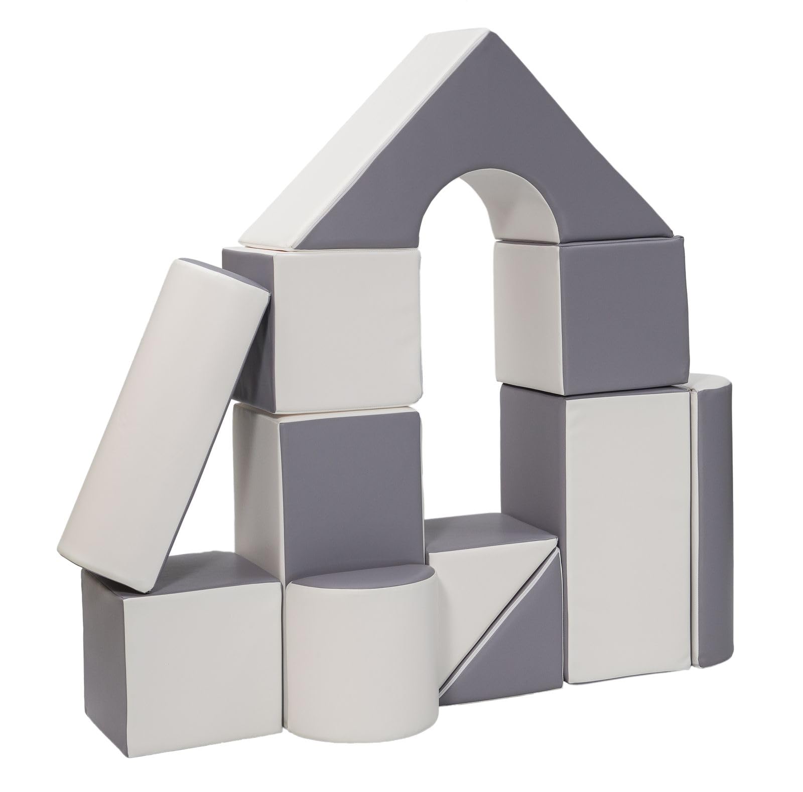 Soft Play 11pc Castle | Foam Leather | Building Blocks | Childrens Play | 24225 (Grey & White)