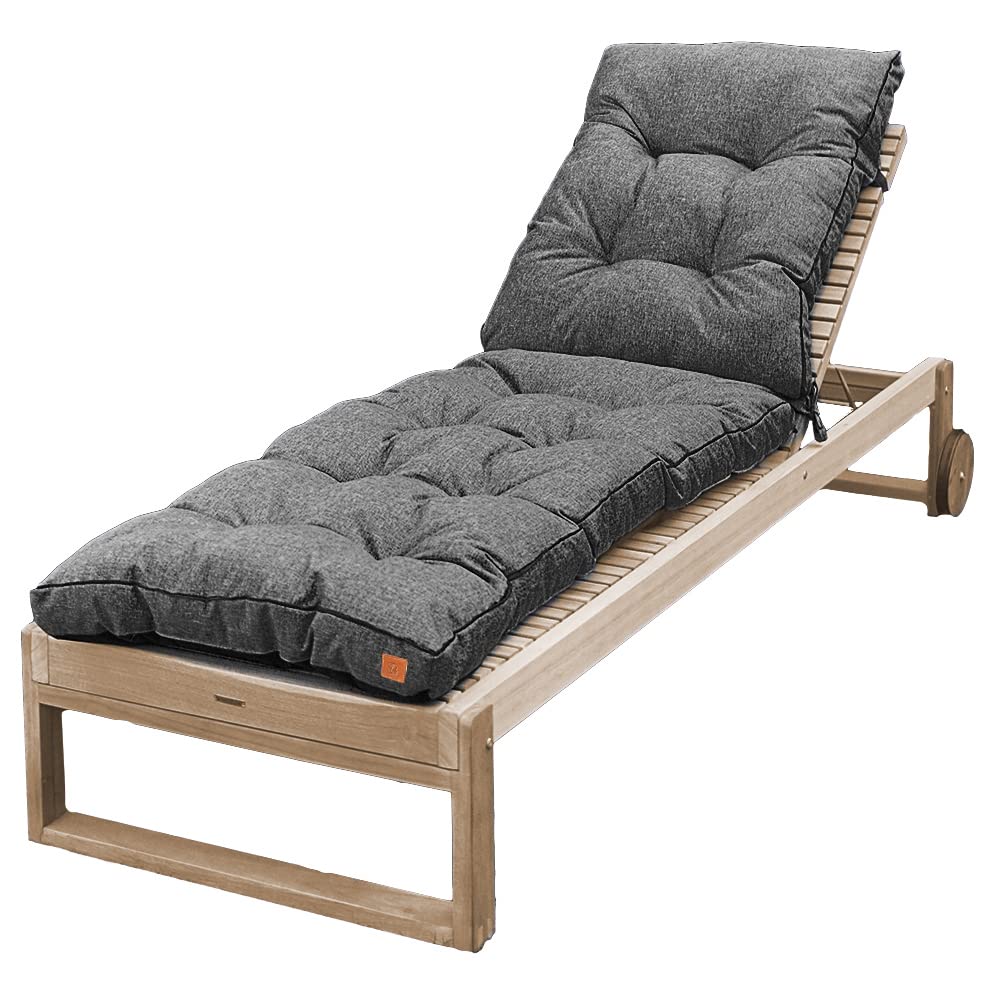 Stepp Auflage Gartenliege – wetterfeste Sonnenliege Auflage für Deckchair Holz, wasserabweisendes Gartenliegen Polster mit Oeko-TEX-Zertifikat und Befestigung –(Dunkelgrau)