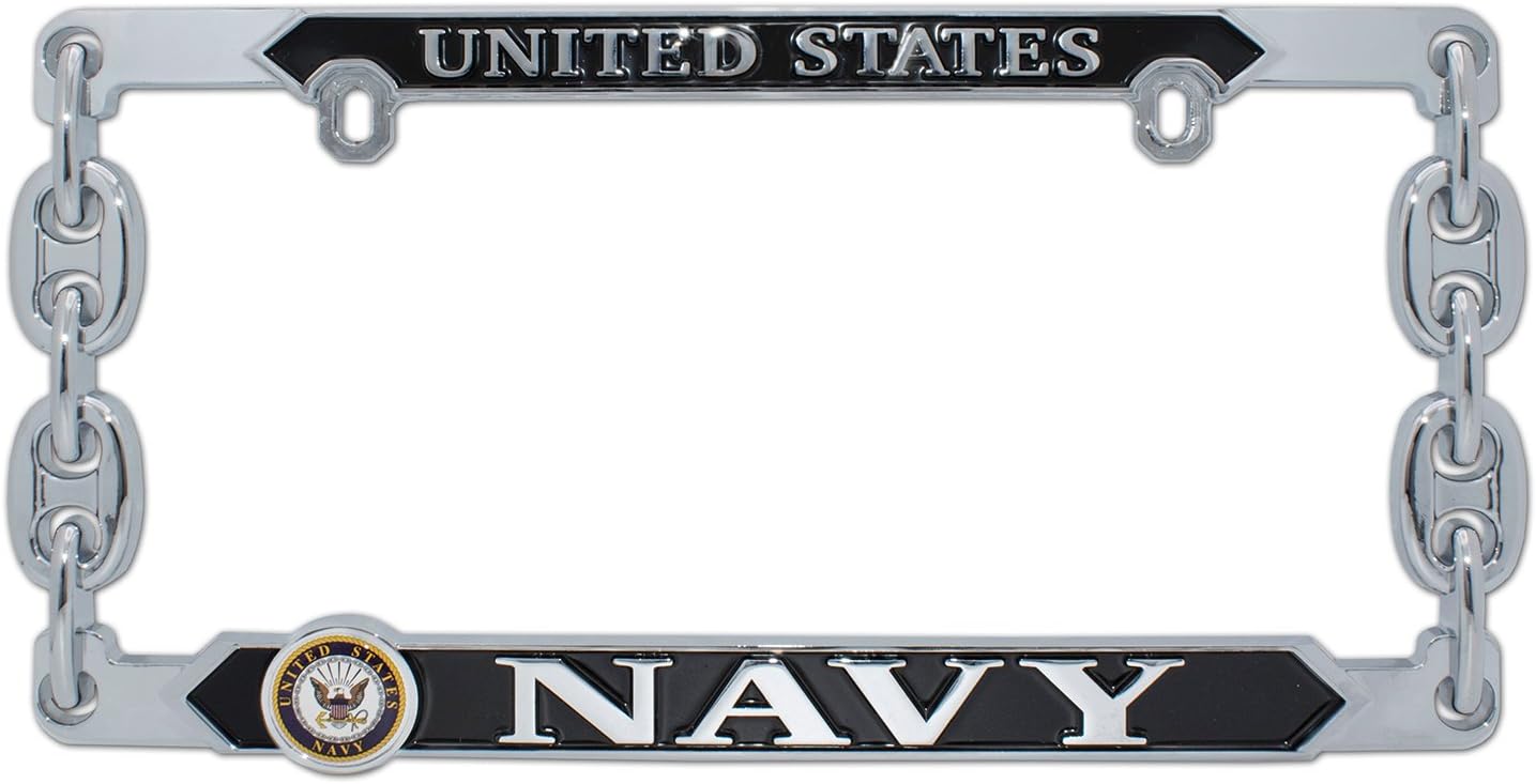Elektroplate Officially Licensed – United States Navy Chrome-Plated All-Metal Standard Size Premium 3D License Plate Frame Tag Holder for Cars/SUVs/Trucks Weather-Proof Automotive Accessory