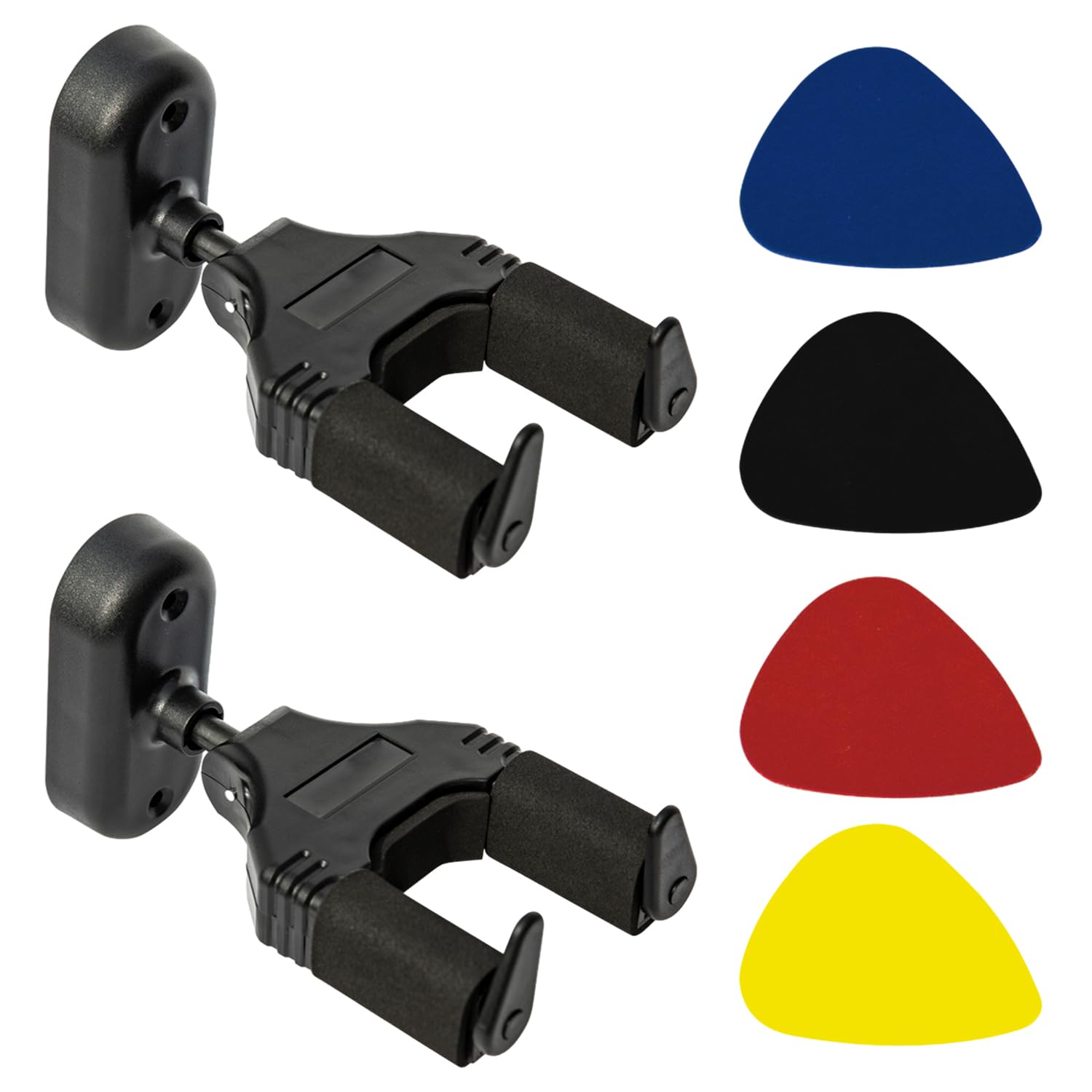 Supporto Parete Per Chitarra X2 Con 4 Plettri | Porta Chitarra Da Muro Per Acustica, Elettrica E Basso - Foto 3