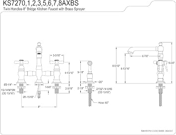 Kingston KS7277AXBS Bridge Kitchen Faucet with Brass Sprayer, Brushed Brass