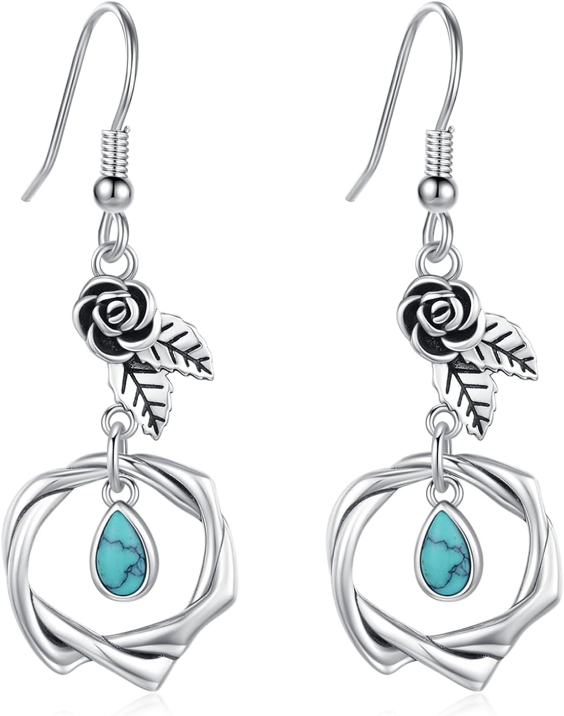 Turquoise Jewelry Turquoise Earrings Sterling Silver Earrings Rose Earrings for