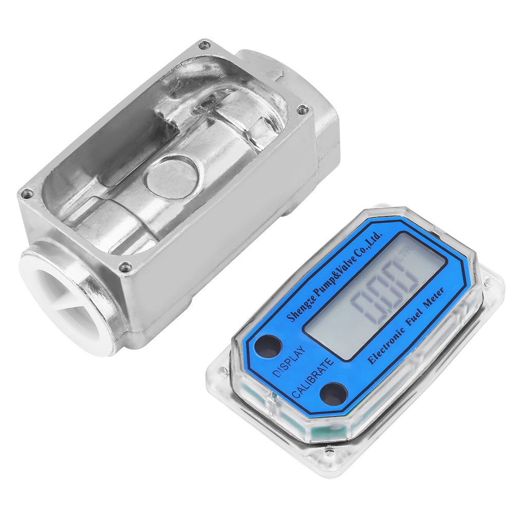 Yosoo Health Gear Misuratori di Portata Digitali A Turbina 1'', Misuratore di Portata Carburante per Benzina Cherosene Prodotti Chimici Acqua Liquido (Blu)