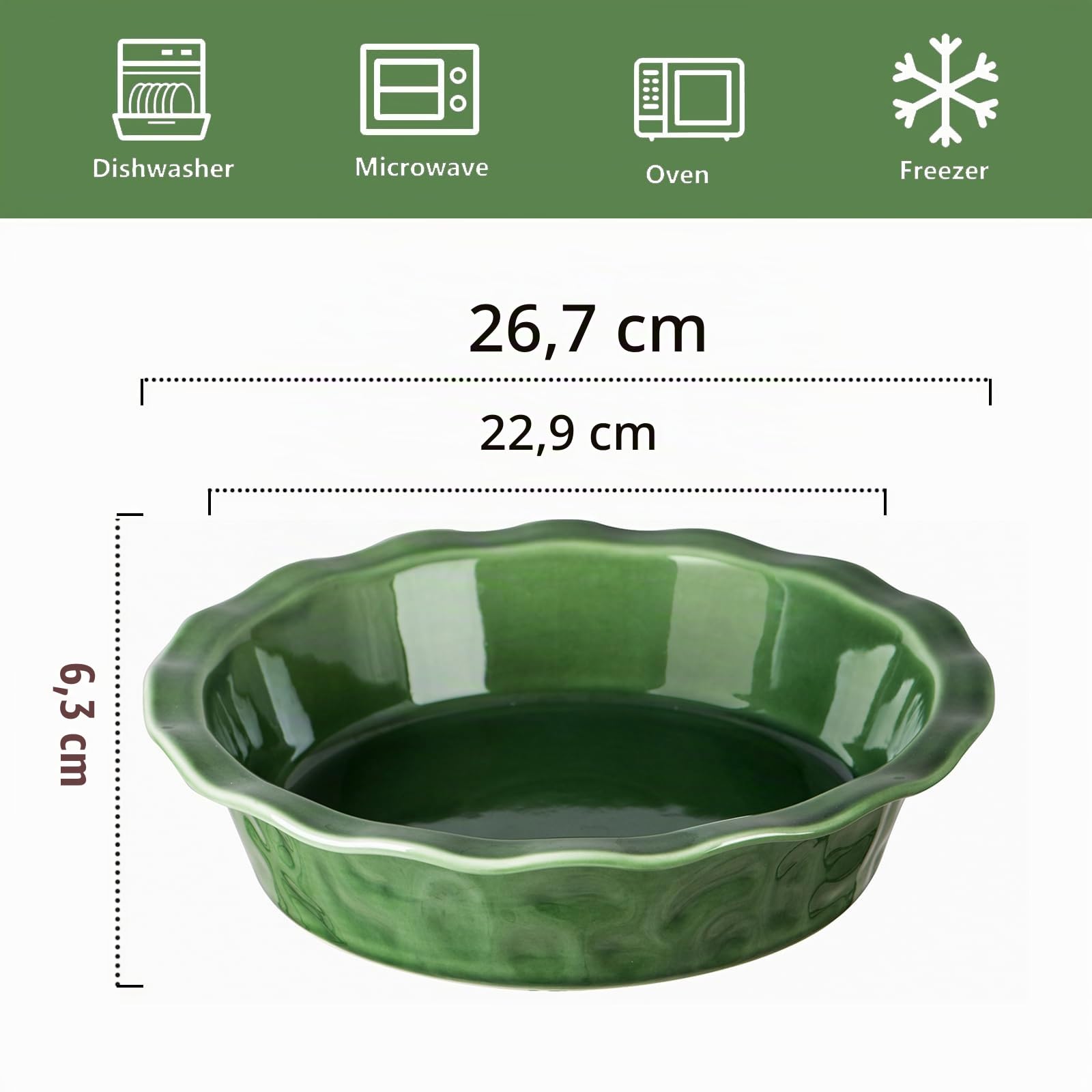 Vicrays Moule à tarte en céramique – Plat à tarte rond cannelé et profond de 22,9 cm pour tarte, pizza, quiche, tarte, gâteau – Glaçage réactif (vert)