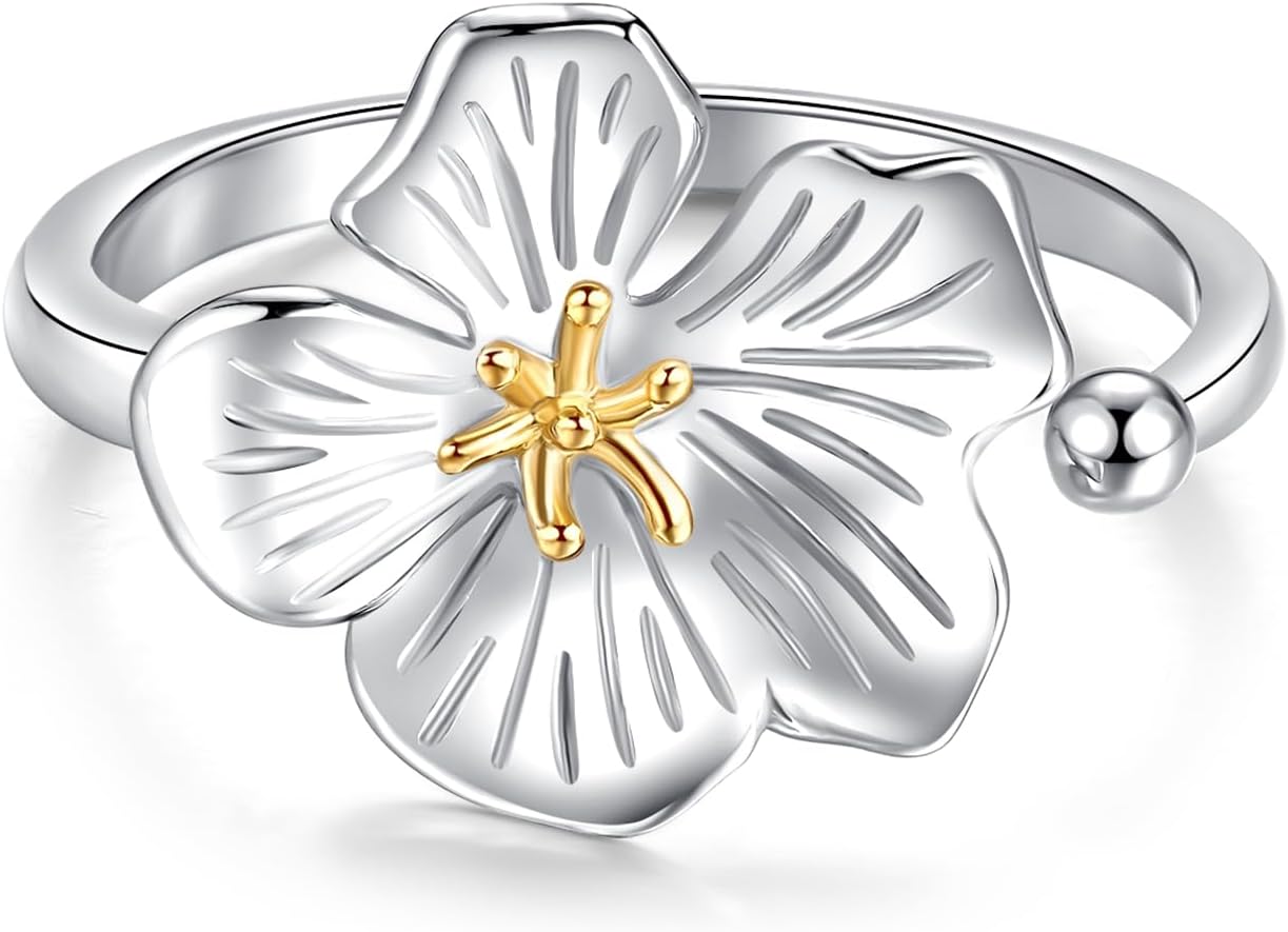 Generic SILVWHIS 925 Sterling Silver Flower Ring Adjustable Thumb Rings for Women - Image 2