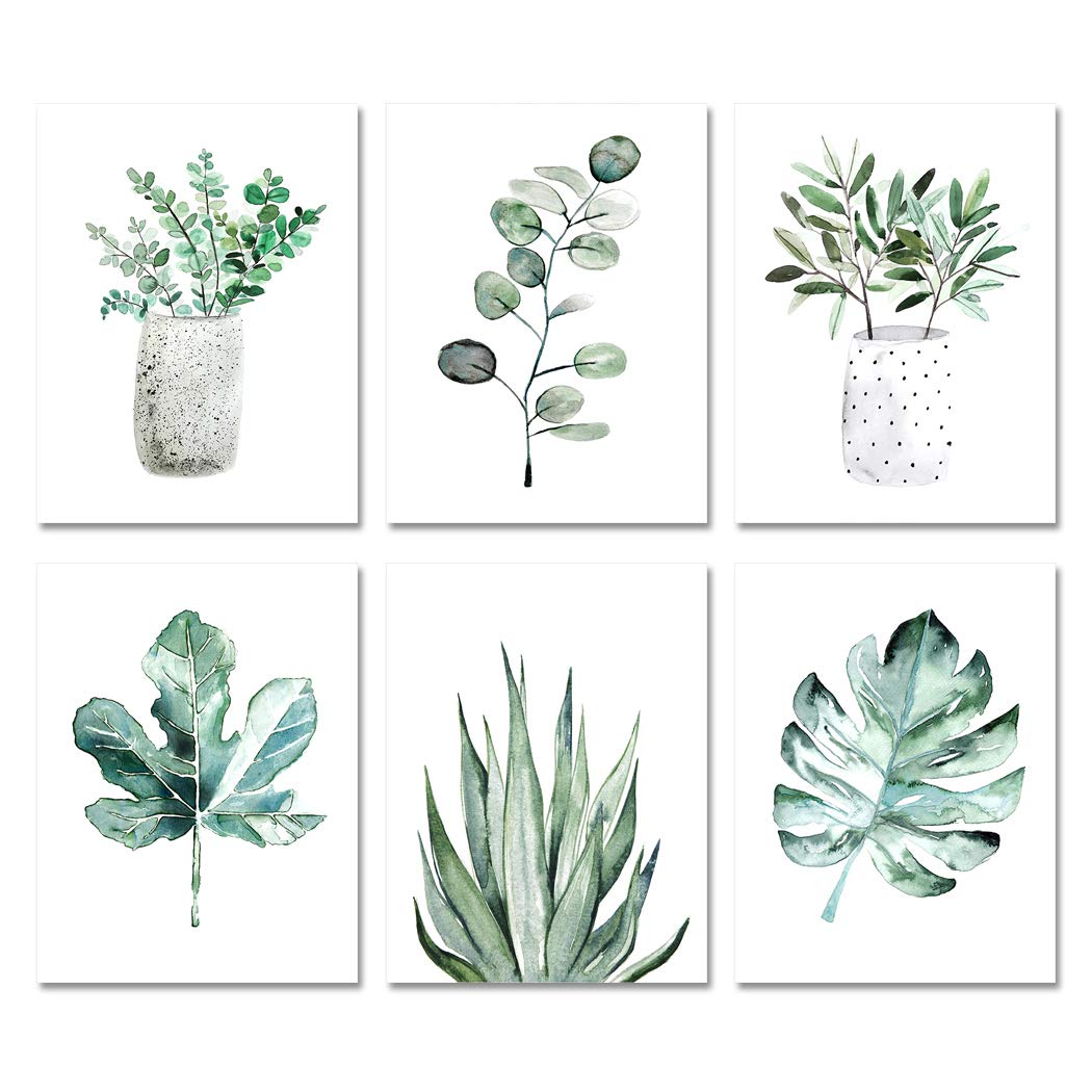 Botanical Prints Wall Art Room Decor for Bedroom Aesthetic, 8x10 Canvas Poster Unframed Set of 6, Plant Prints Leaf Posters Sage Green Decor