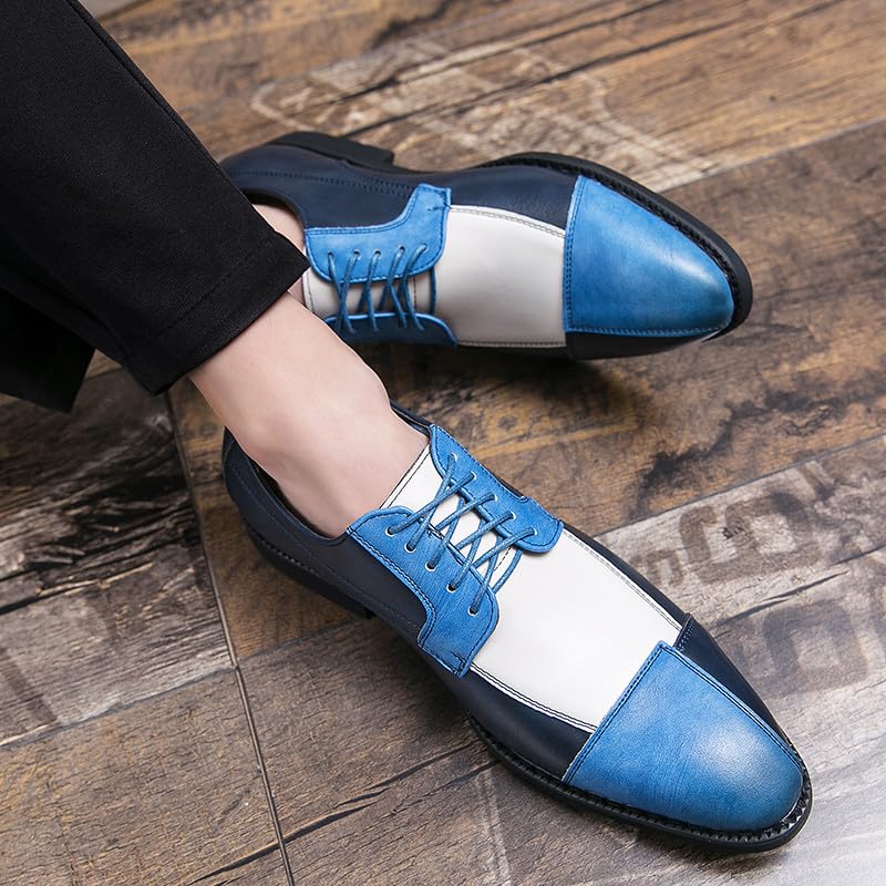 Santimon Men Oxford Dress Shoes Multicolor Panelled Leather Lace Up Patchwork Two Tone Color Matching Business Tuxedo Shoes4