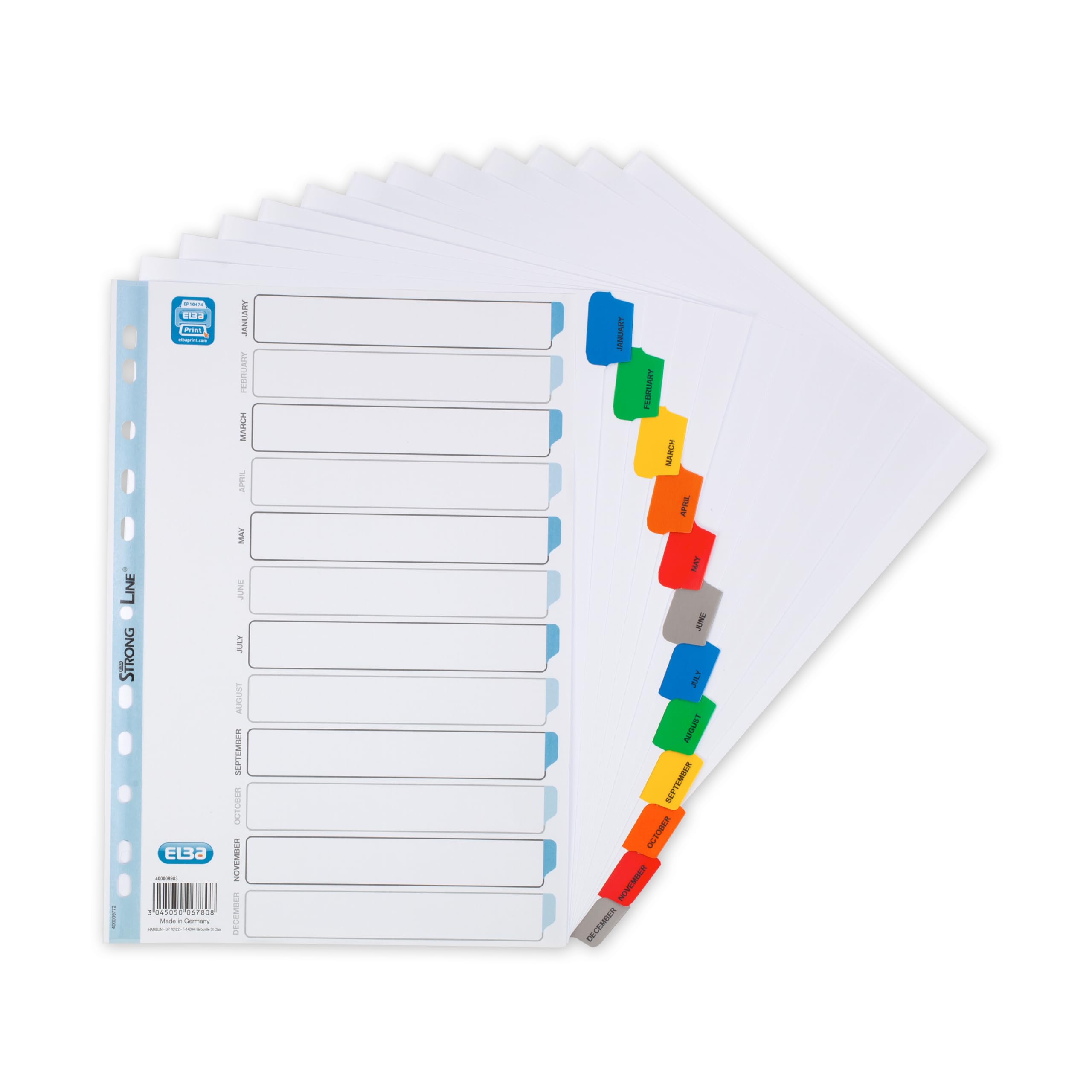 Elba Index Jan-Dec Multipunched Mylar-reinforced Coloured Tabs 170gsm