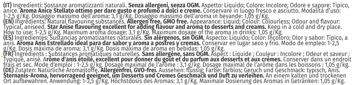 Esencia de Sustancia Aromatizante de Anís Estrellado para Helados Masa Pastel Libre de Alérgenos y OGM 250gr