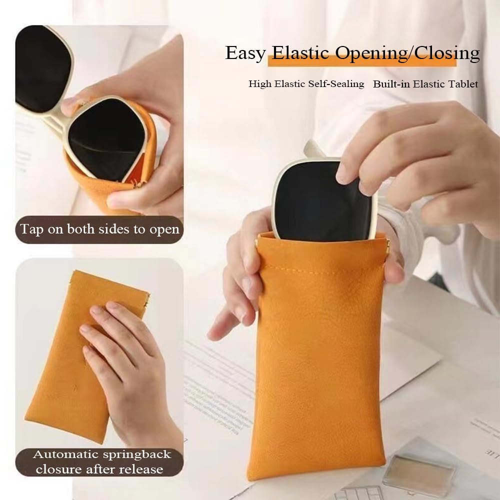 Teumire 4 Pack Squeeze Top Glasses Case Soft Leather Eyeglasses Cases Sunglasses Pouch Portable Glasses Pouch Bags 4 colors