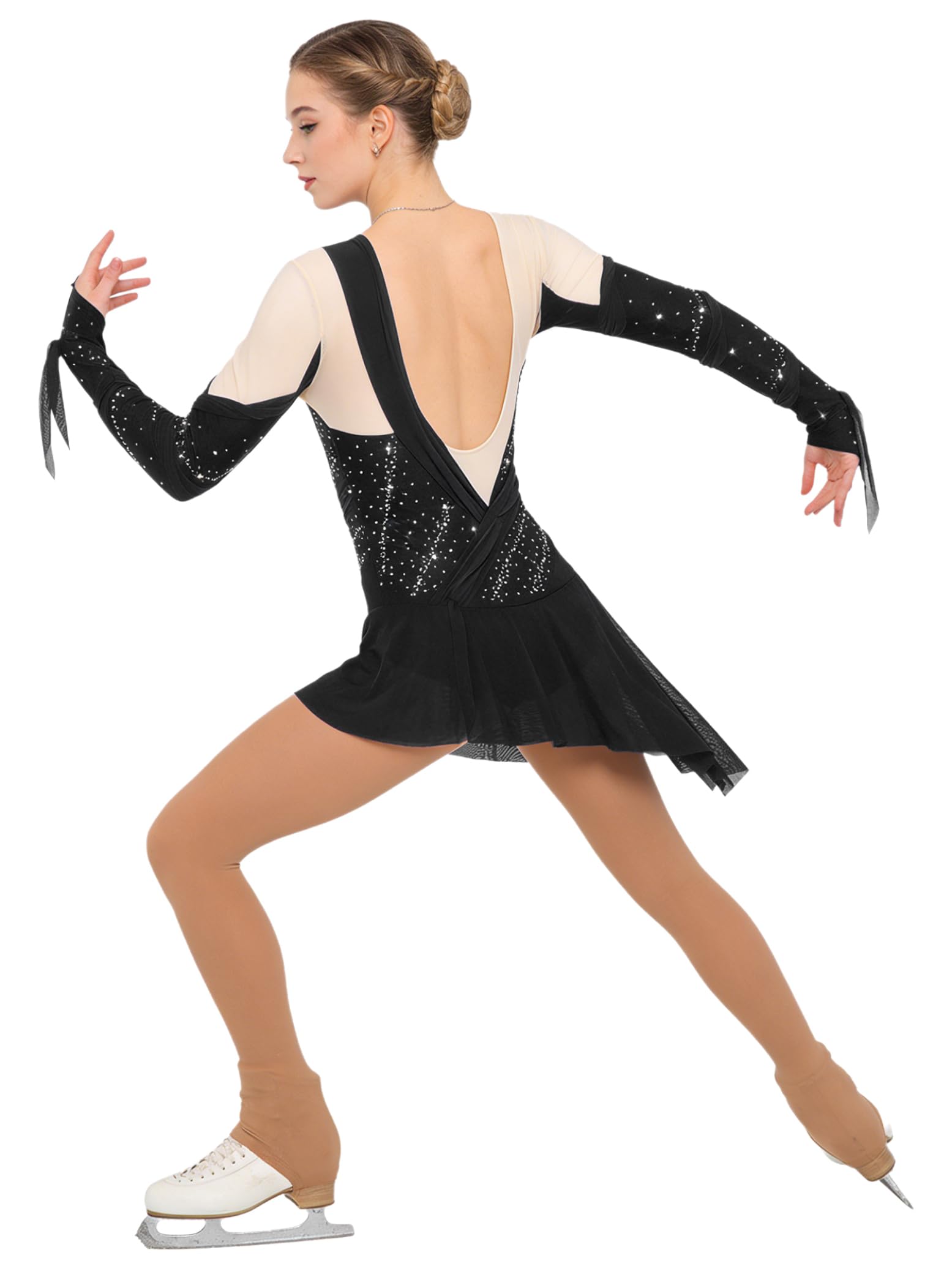 Hedmy Vestido de Patinaje Artístico sobre Hielo Mujer Competición Maillot con Falda Ballet de Gasa Leotardo Gimnasia Vestido de Baile Contemporáneo