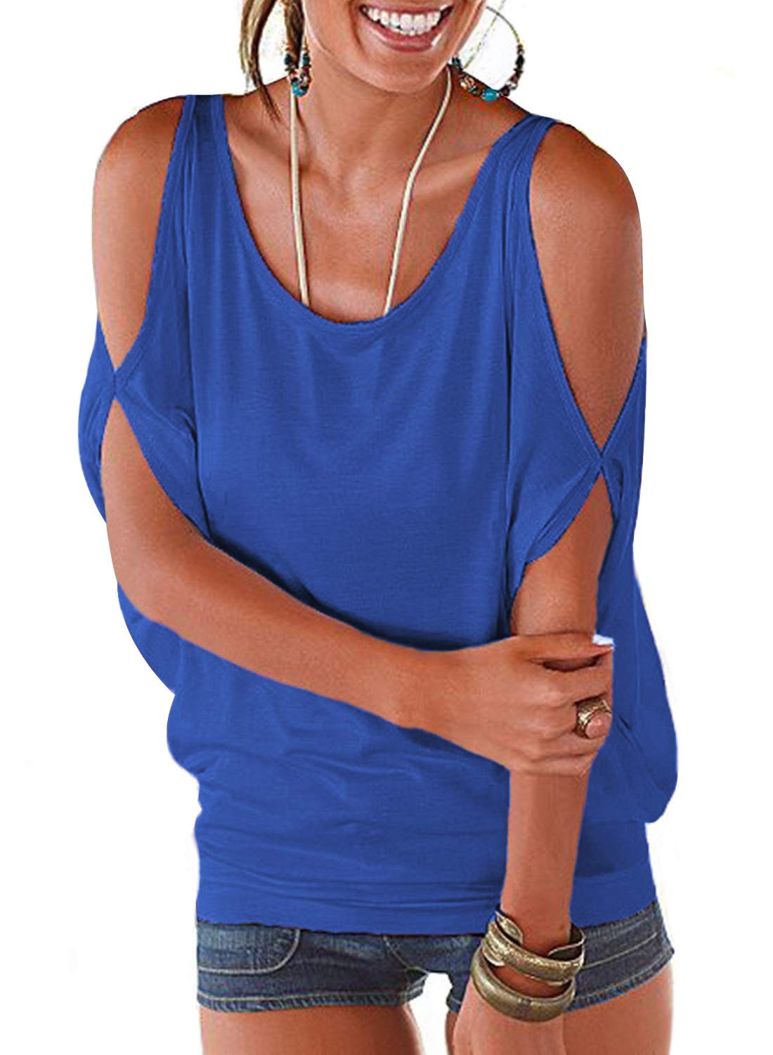 LEIYEE Womens Summer Cold Shoulder Tops Short Sleeve T Shirts Pullover Sexy Casual Dolman Blouses
