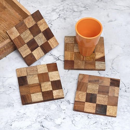 IndianShelf Juego de 18 posavasos para mesa de comedor, artículos de madera para regalo, posavasos para tazas, juego de posavasos de té, posavasos
