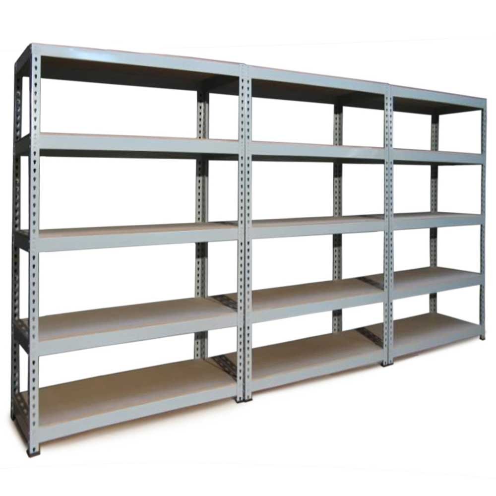 3 Estanterías Metálicas Grises Q-Rax sin Tornillos 120x50x183cm de 5 Estantes Baldas Repisas Capacidad Peso 200kg por Estante Almacenamiento Almacenaje Herramientas Taller Garaje Cobertizo Almacén