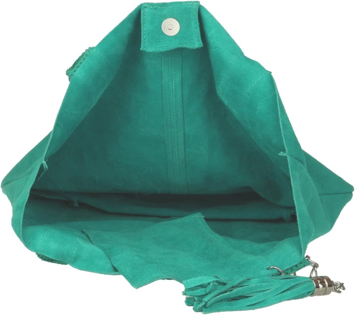 Girly HandBags Womens Open Top Real Italian Suede Metallic Shoulder Bag