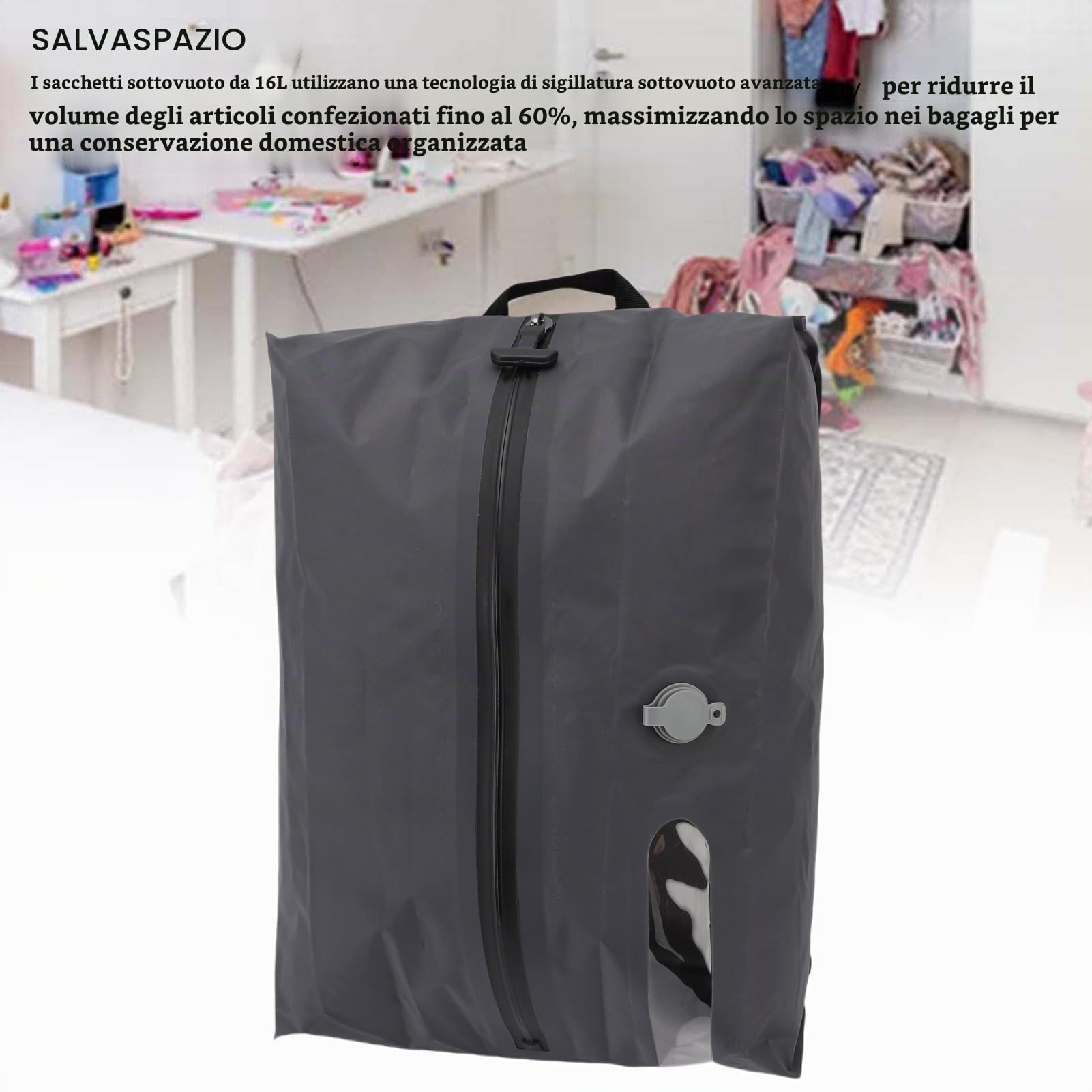Sacchetti sottovuoto da viaggio, sacchetto di compressione sottovuoto riutilizzabile da 16litri per indumenti, cubo di imballaggio sottovuoto impermeabile e salvaspazio per (GRAY)
