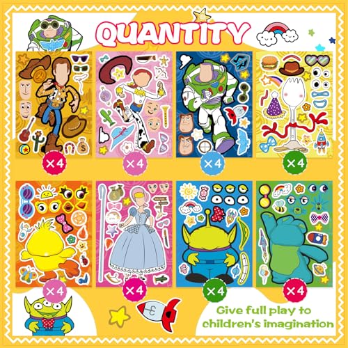 Image of 32Pcs Make a Face Toy Story Stickers, DIY Make Your Own Mix & Match Stickers with 8 Characters, Perfect for Party Favors, Classroom Rewards, Decorations & Gift Idea