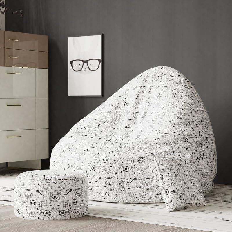 Biggie Bean BagBiggie Bean XXXXL Bean Bag Sofa with Cushion and Footrest - Full Printed - Official Oreka Home - Comfort Level: Standard - Theme: Versatile Vignettes