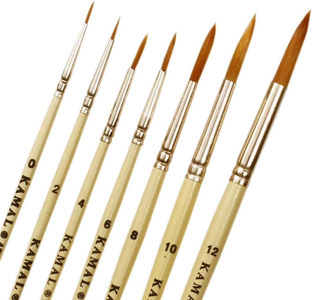 Round Creme Handle Golden Synthetic Hair Taklon Paint Brushes for Oil, Nail, Artist Acrylic Painting - Set of 7