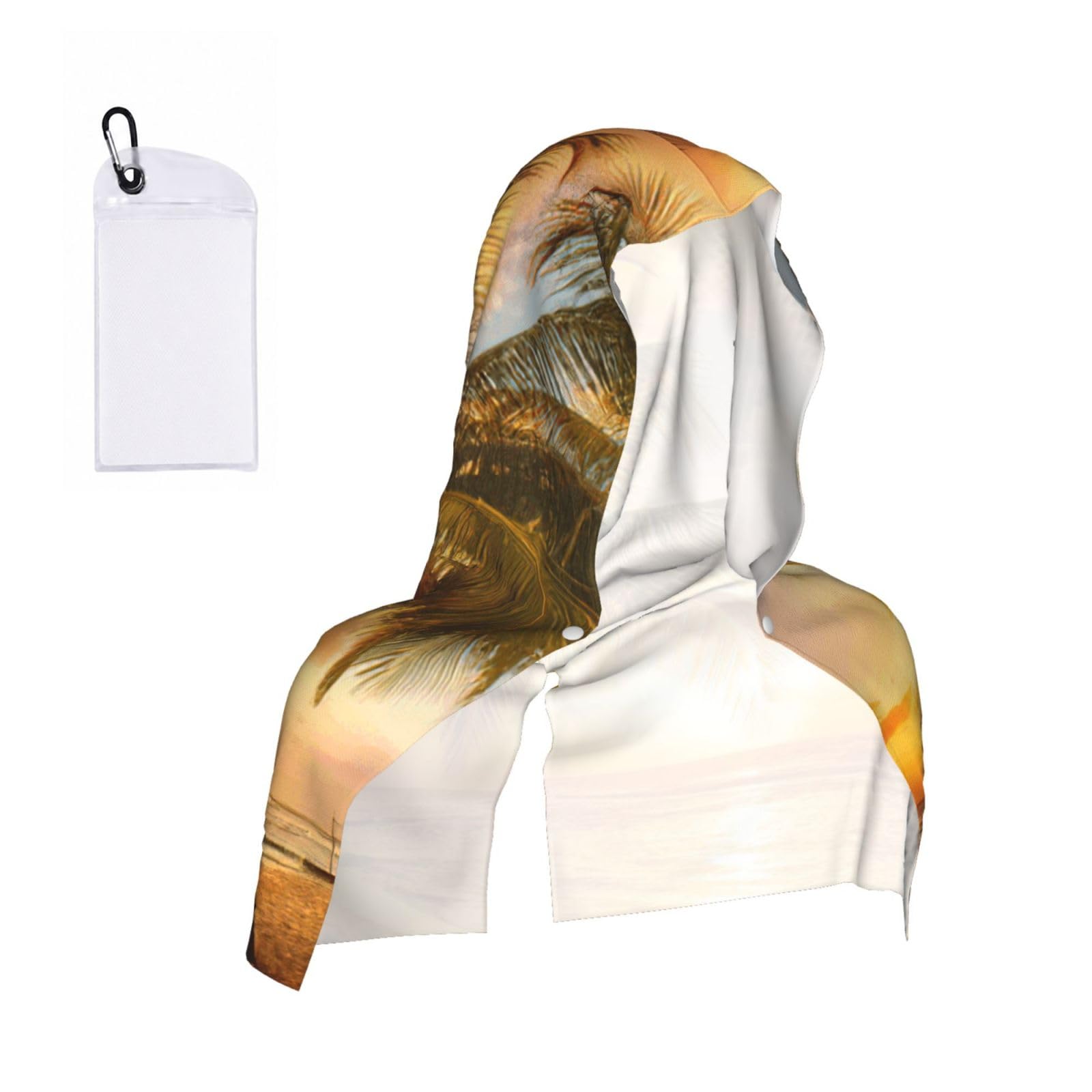 DUWAA Sunset Hawaiian Palm Tree Waves Print Cooling Hooded Sports Towel, 30×60cm Quick Drying Summer Cool Head Wrap For Neck And Face
