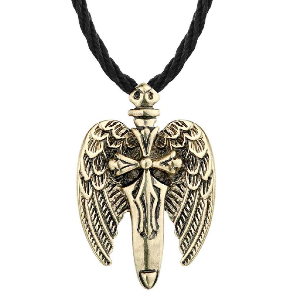 Wings Necklace for Men, Norse Viking Wings Sword Cross Pendant Necklace with 19.7” Chain, Vintage Angel Totem Amulet Necklace, Hip Hop Necklace, Punk Cross Wings Jewelry