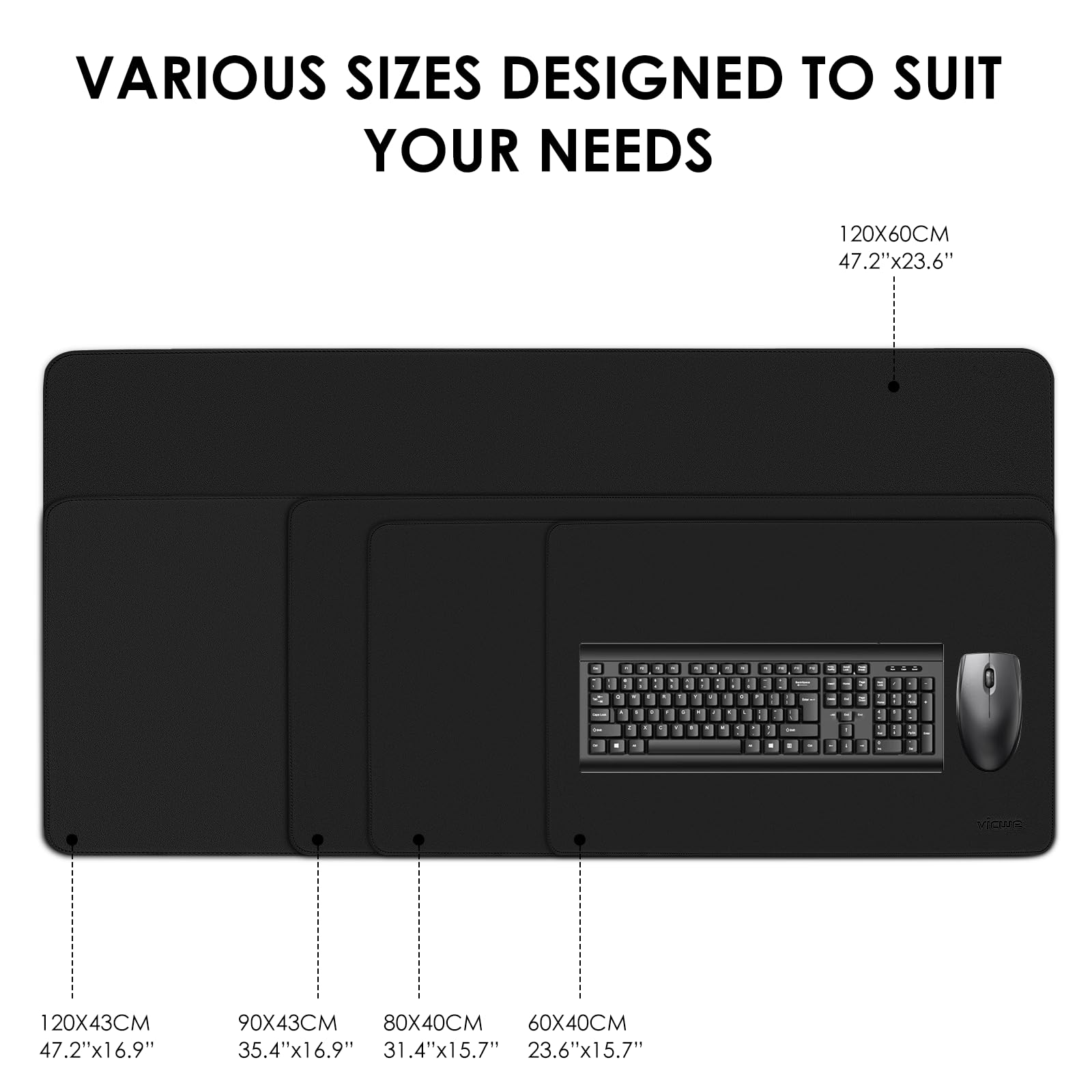 Vicwe Sous-Main 120x43cm Tapis de Souris en Cuir PU Antidérapant Imperméable Noir