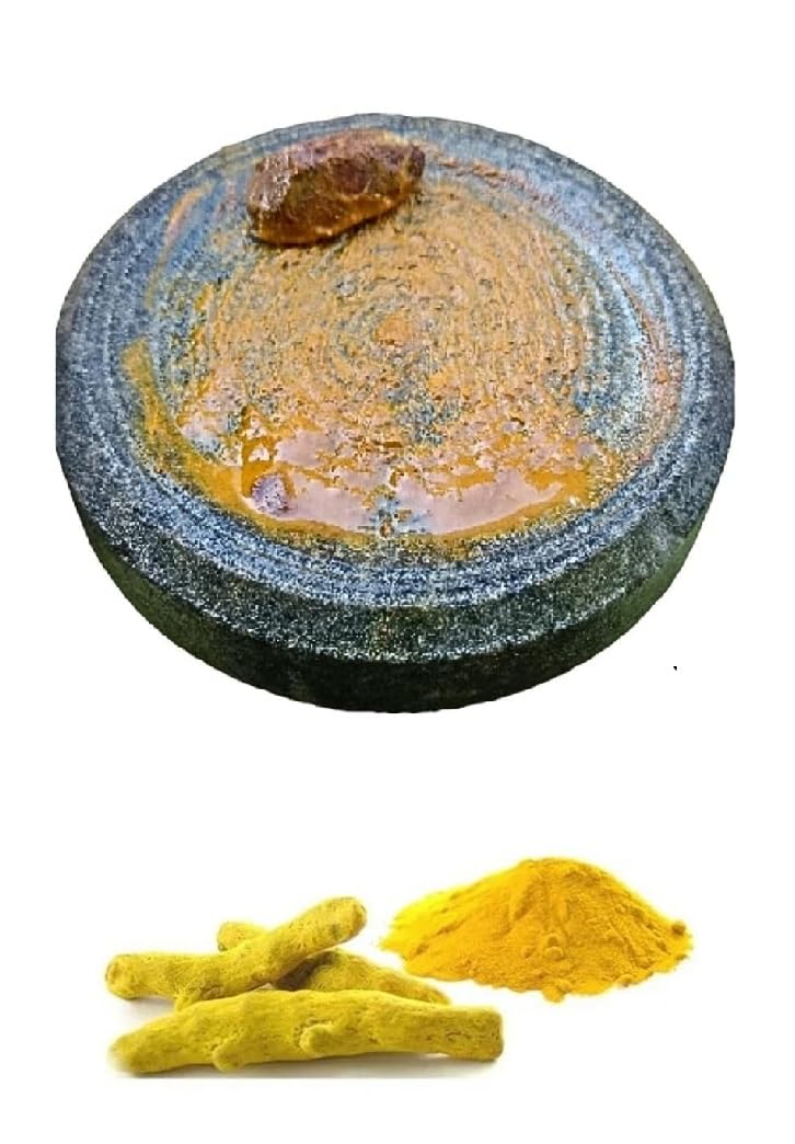 Round Shape Sandal (Chandan),Turmeric(Haldi) Grinding Mortar Stone Hand Muller Grinder Small Size,Grey 10cmx10cmx2cm (Code00_19)