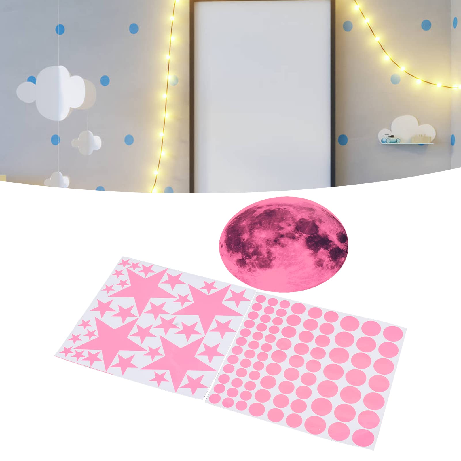 Bnineteenteam Glow in The Dark Wall Stickers Luminous Moon Star Dot Wall Stickers Wall Decals Decor for Bedroom Living Room (Pink) - Image 3