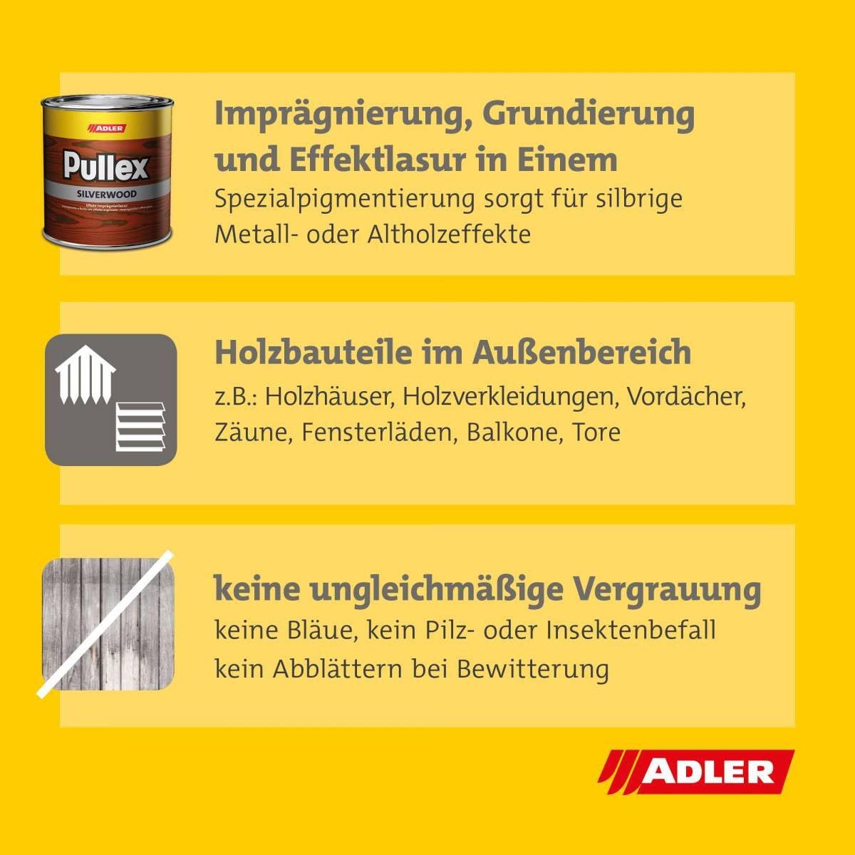 ADLER Pullex Silverwood Altgrau Effekt Holzlasur für außen lasierend 750 ml