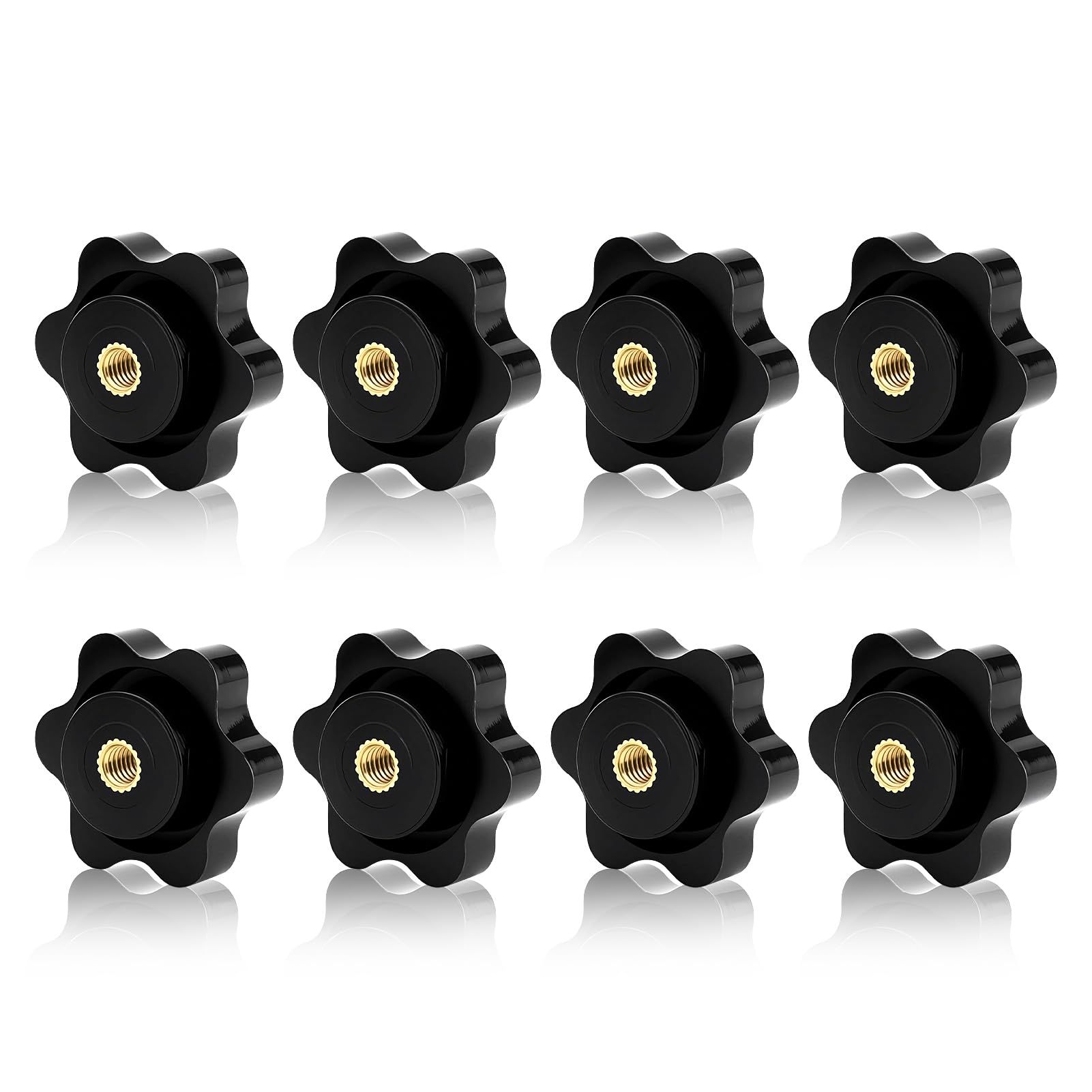 8 pezzi dadi a stella M4, diametro esterno 25 mm, manopole di bloccaggio filettate, pomello a stella, nero, per macchine, mobili, macchine utensili, fai da te