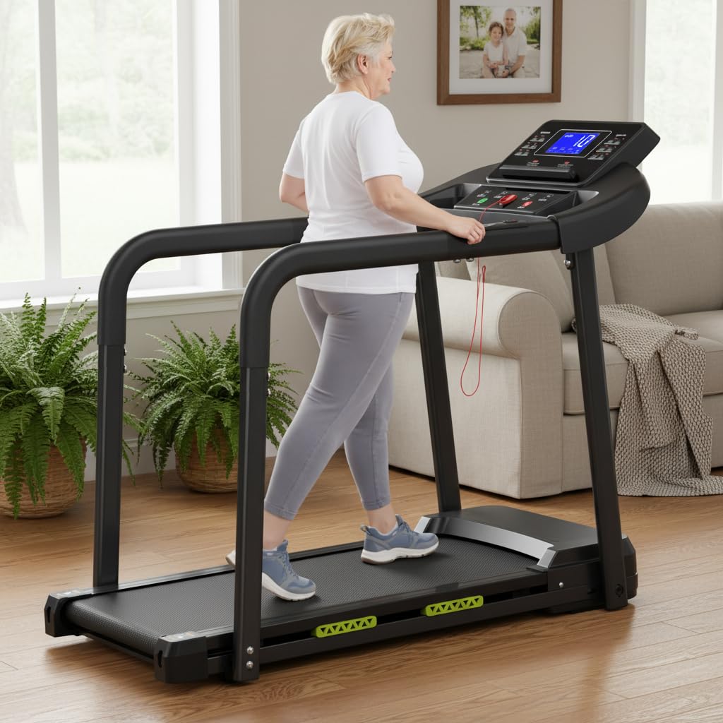 Tapist roulant elettrico anziani, LED grande, maniglioni, 135kg