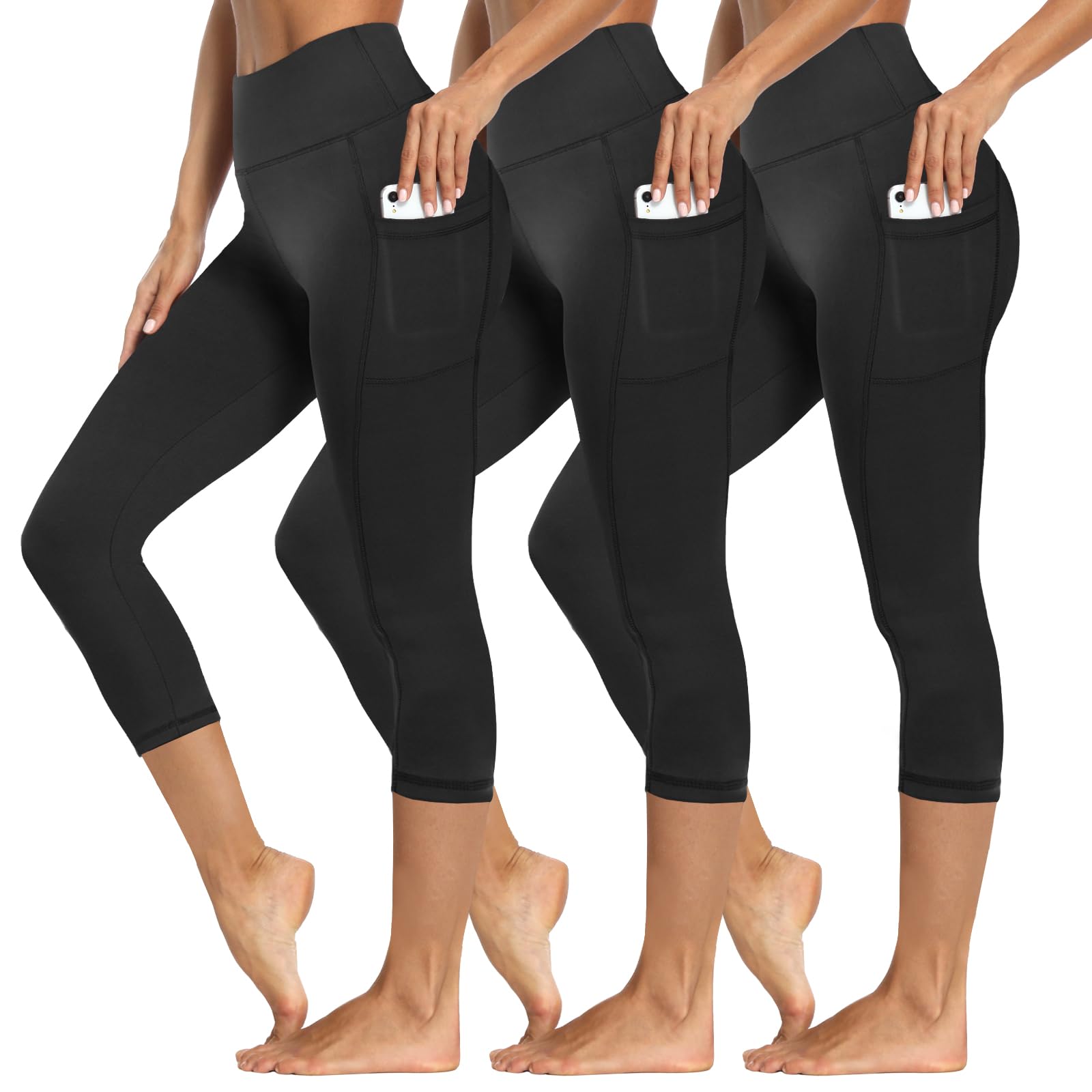 3 Packs Leggings with Pockets for Women Soft High Waisted Tummy Control Workout Yoga Pants