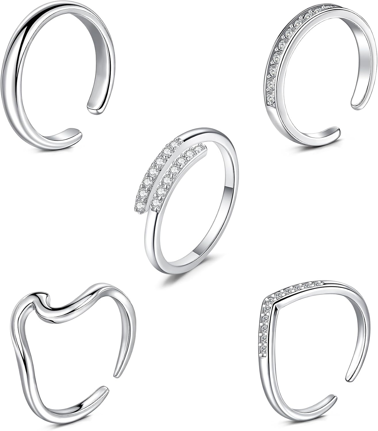 Briana Williams Toe Rings for Women Gold Toe Ring Adjustable Silver Open Band Rings Simple Wave Diamond Barefoot Beach Foot Jewelry for Summer