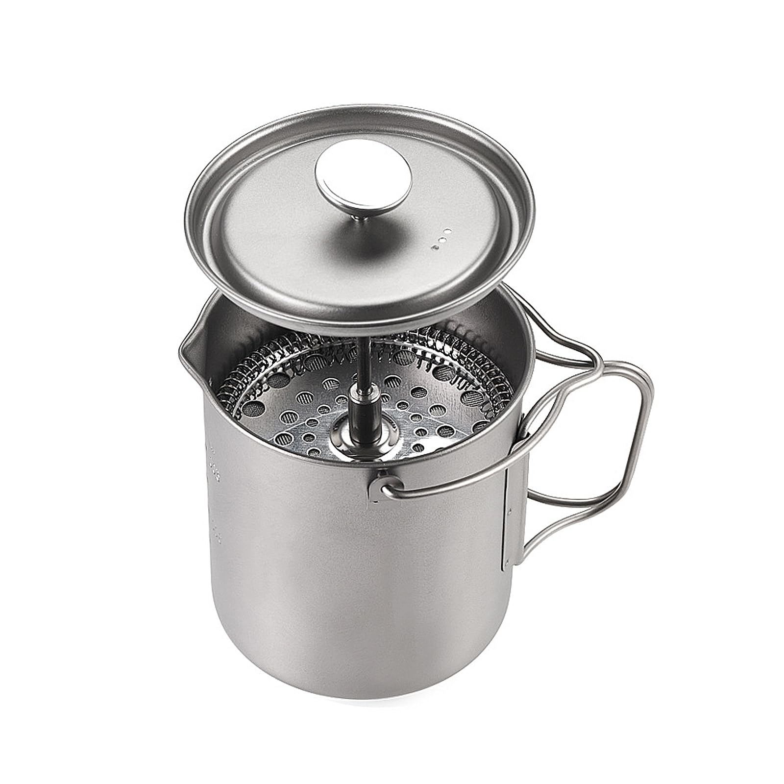 Cafetière à piston française en titane, 205 g, légère GR1 en titane pur, portable, pour camping, voyage, filtre réutilisable pour l'extérieur, thé et boissons chaudes, passe au lave-vaisselle