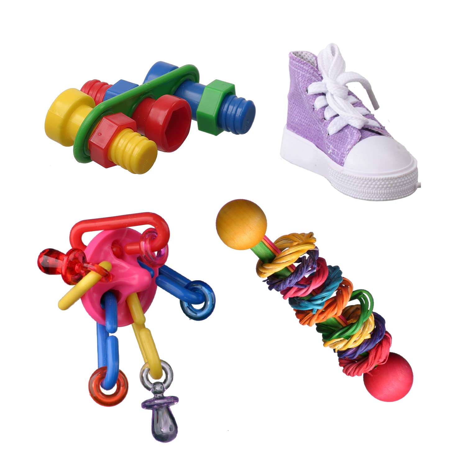 Super Bird Creations SB50013 Favorite Bird Foot Toys Assortment - Engaging Variety Pack for Medium to Large Birds - Ringnecks Quakers Parros - Stimulating Foot Exercise & Satisfies Foraging Behavior