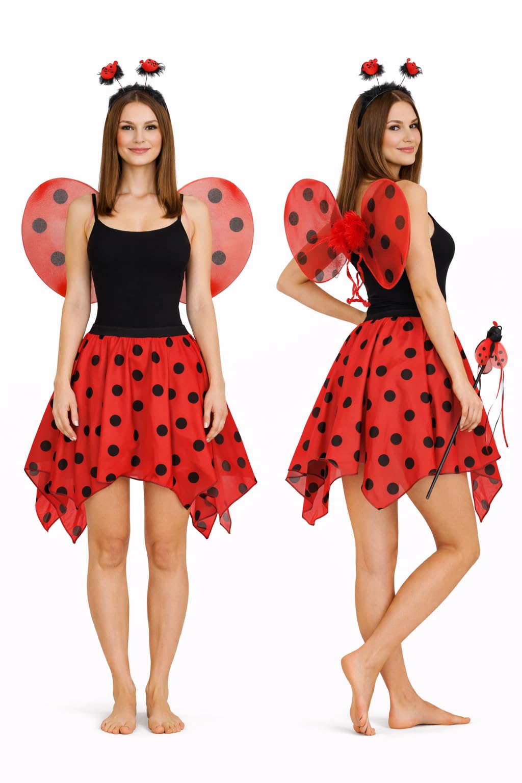 Adults Ladybird Lady Bug Skirt & 3 Piece Wings Set Insect World Book Day Fancy Dress Costume