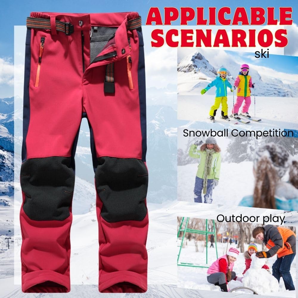 Pantalones de esquí térmicos impermeables Hpbygstae para niños y niñas, negro, unisex, longitud larga