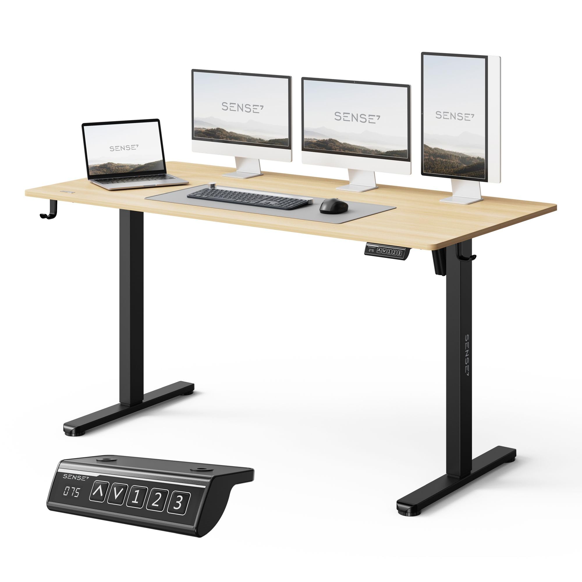 SENSE7 Nojo Light Bureau Électrique Pin Blanc 140x70cm, 70kg – Grand Bureau Chaleureux Style Scandinave