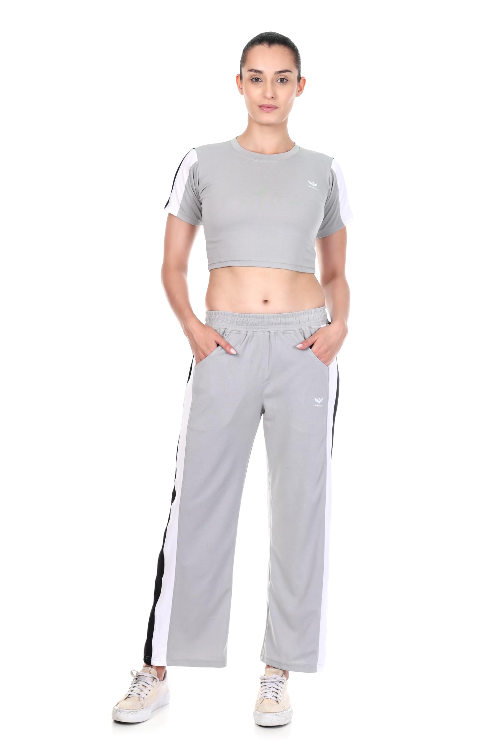 Women's Grey Colour-Block Athletic Co-ord Set Polyester-image-35