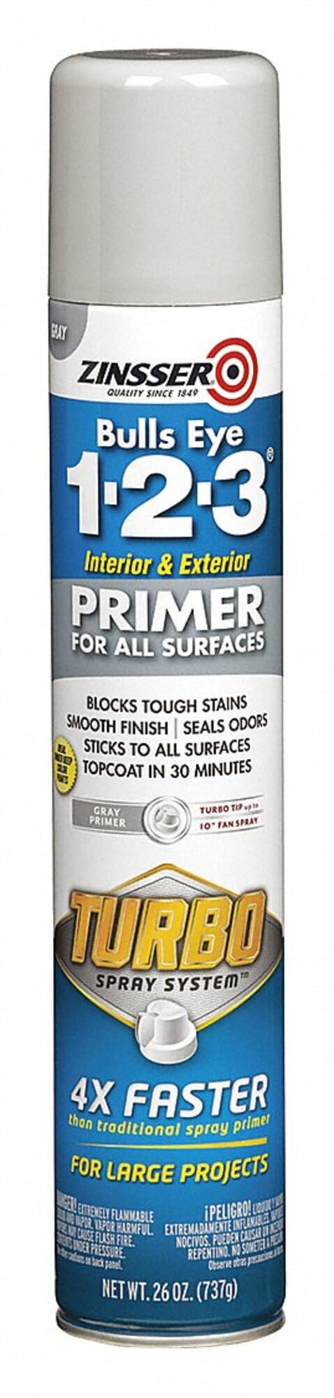 2-Pack of 26 oz Zinsser 343748 Bulls Eye 1-2-3 Gray Interior and Exterior Primer Turbo Spray