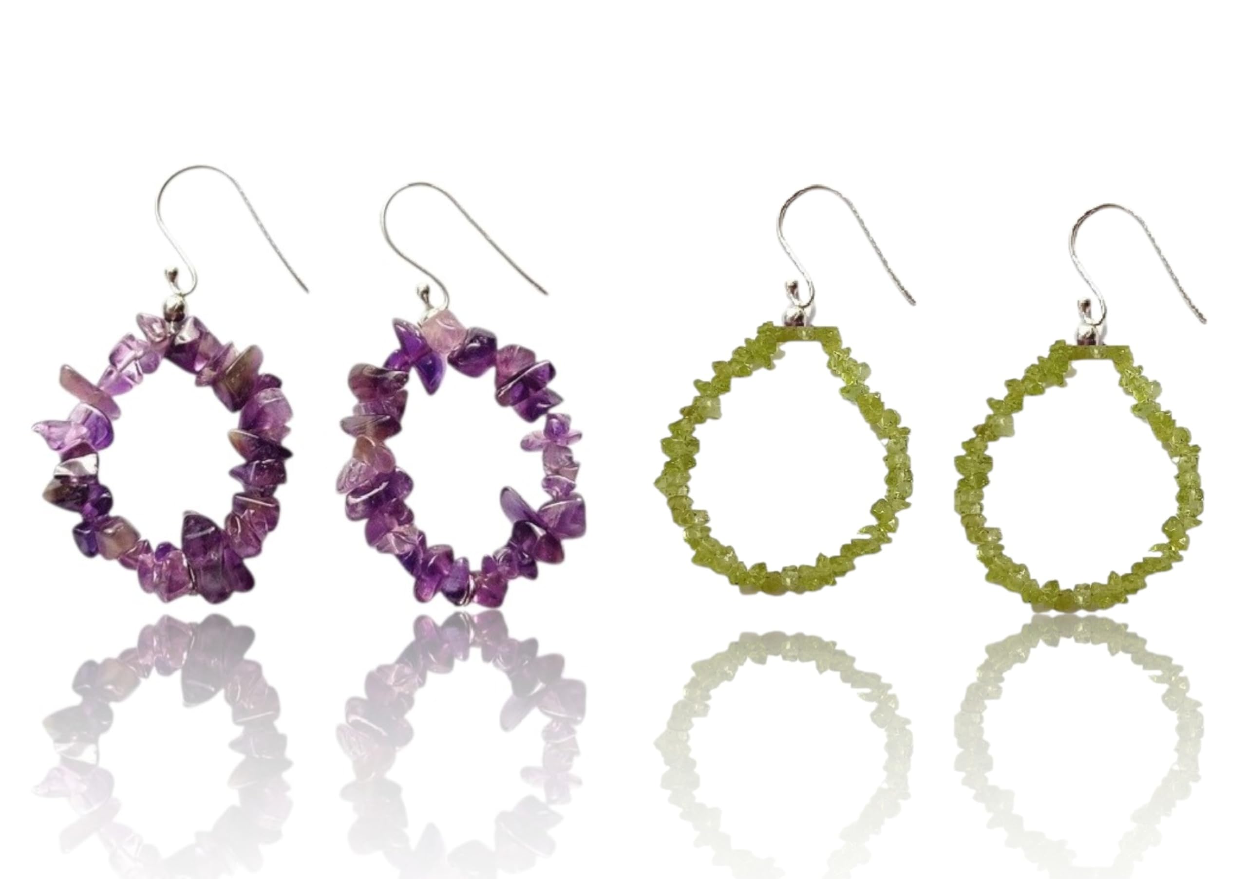 Boucles d'oreilles améthyste péridot en argent massif | Set de 2