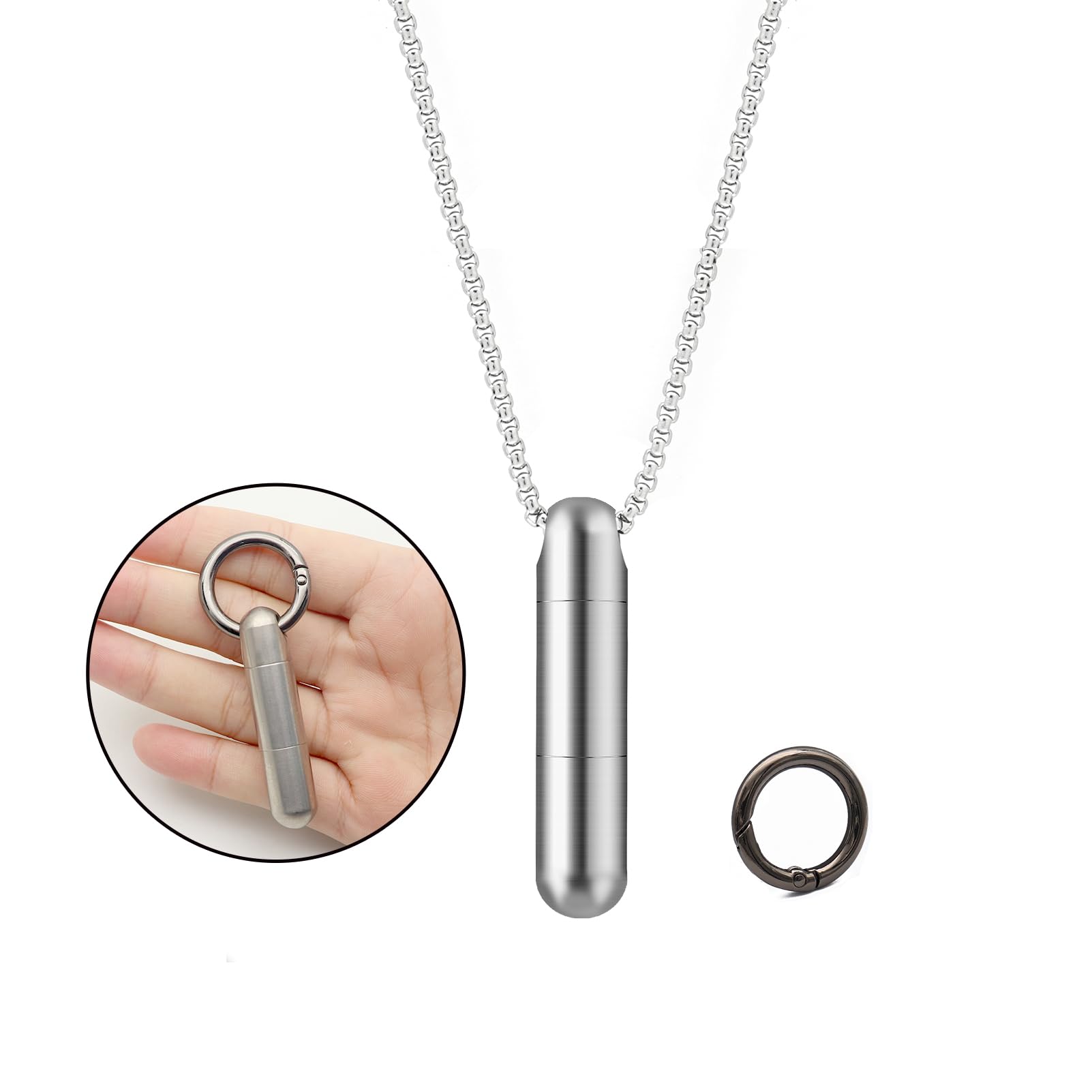 KCFEV Extended Small Pill Case Necklace Titanium Mini Pill Case with Necklace Chain Tiny Pill Container for Men Waterproof Pill Holder Emergency