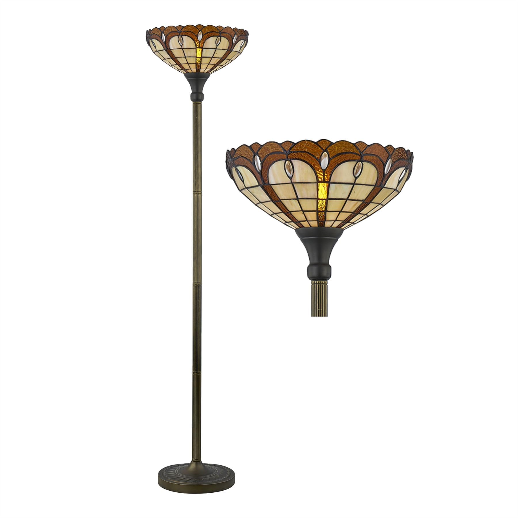 First Choice Lighting - Tiffany Uplighter Floor Lamp - Bronze - 169cm