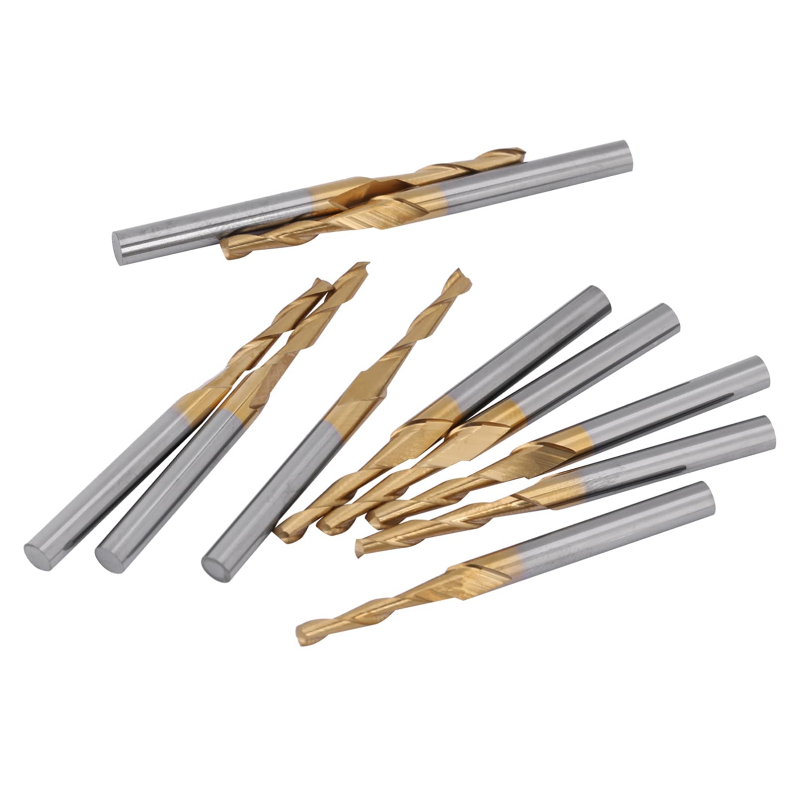 Lot de 10 fraises à queue à 2 tranchants avec bord de coupe de 2 mm de diamètre - Fraises à graver en acier au carbure de tungstène avec revêtement en titane pour circuits imprimés, pièces de matériel