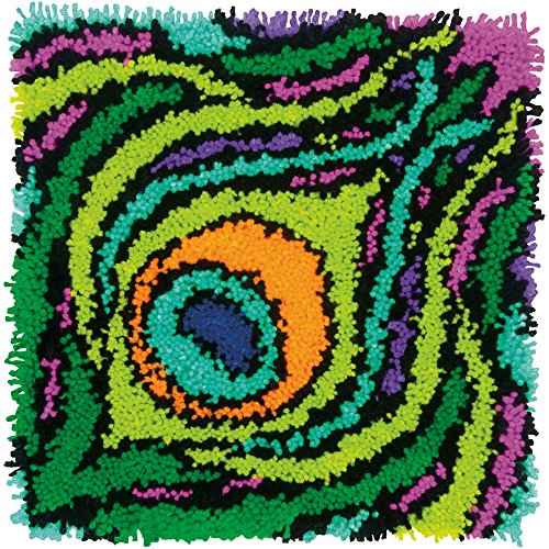 Dimensions Colorful Peacock Feather Latch Hook Craft Kit for Kids, 16'' x 16''