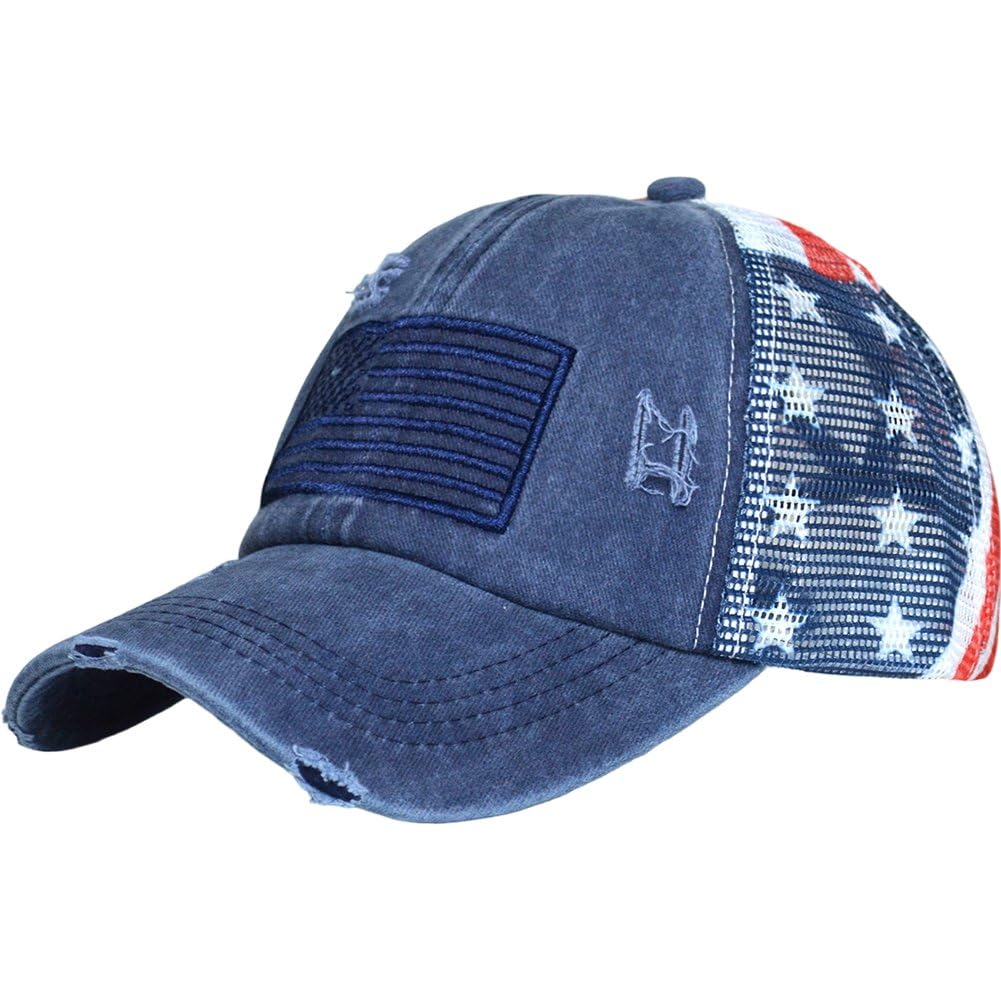 Sslvya American Flag Baseball Hats for Men Women, Adjustable Usa Trucker Hat Mesh Baseball Cap for Outdoor Travel