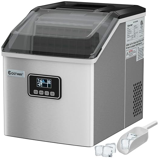 COSTWAY Countertop Ice Maker, 48LBS/24H Automatic Ice Stainless Steel